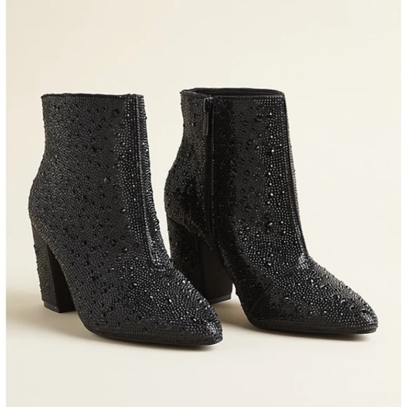 torrid Shoes - TORRID BETSEY JOHNSON BLACK RHINESTONE BLOCK HEEL BOOTIE (WW)